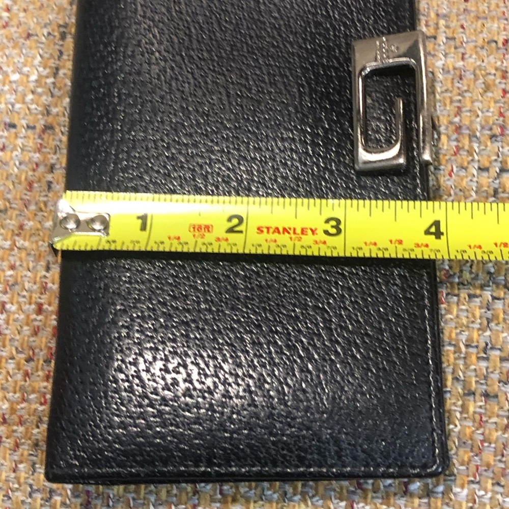 RARE GUCCI Black Lambskin Trifold Long Wallet with Silver G Clasp Vintage - Picture 9 of 17